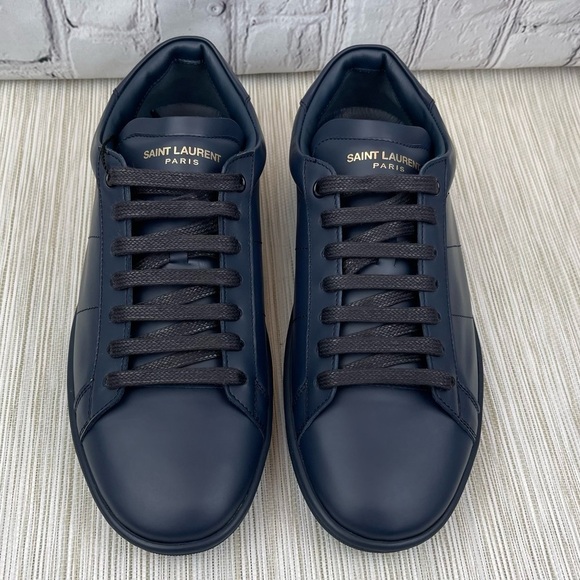 NEW Saint Laurent SL01 Classic Court Low-Top Sneakers in Navy Leather Size 39 - Picture 4 of 14